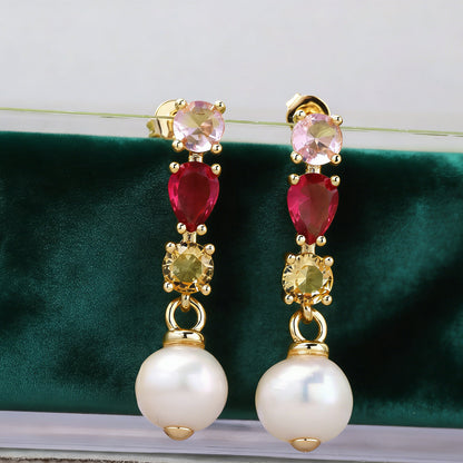 Handmade Square Brass Earrings For Women Featuring Zircon Inlay, 18K Real Gold Plated With 0.03µm Thickness