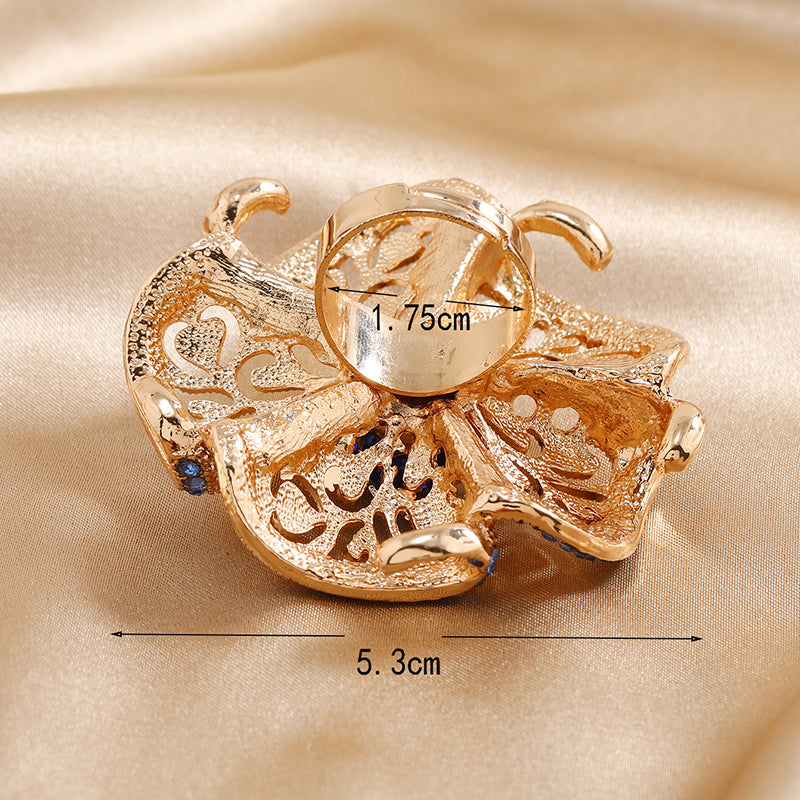 Ethnic Style Open Ring With Flowers Design, 1 PCS Package, Alloy Material With KC Golden Plated And Rhinestones Inlay