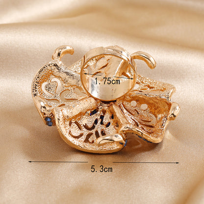 Ethnic Style Open Ring With Flowers Design, 1 PCS Package, Alloy Material With KC Golden Plated And Rhinestones Inlay