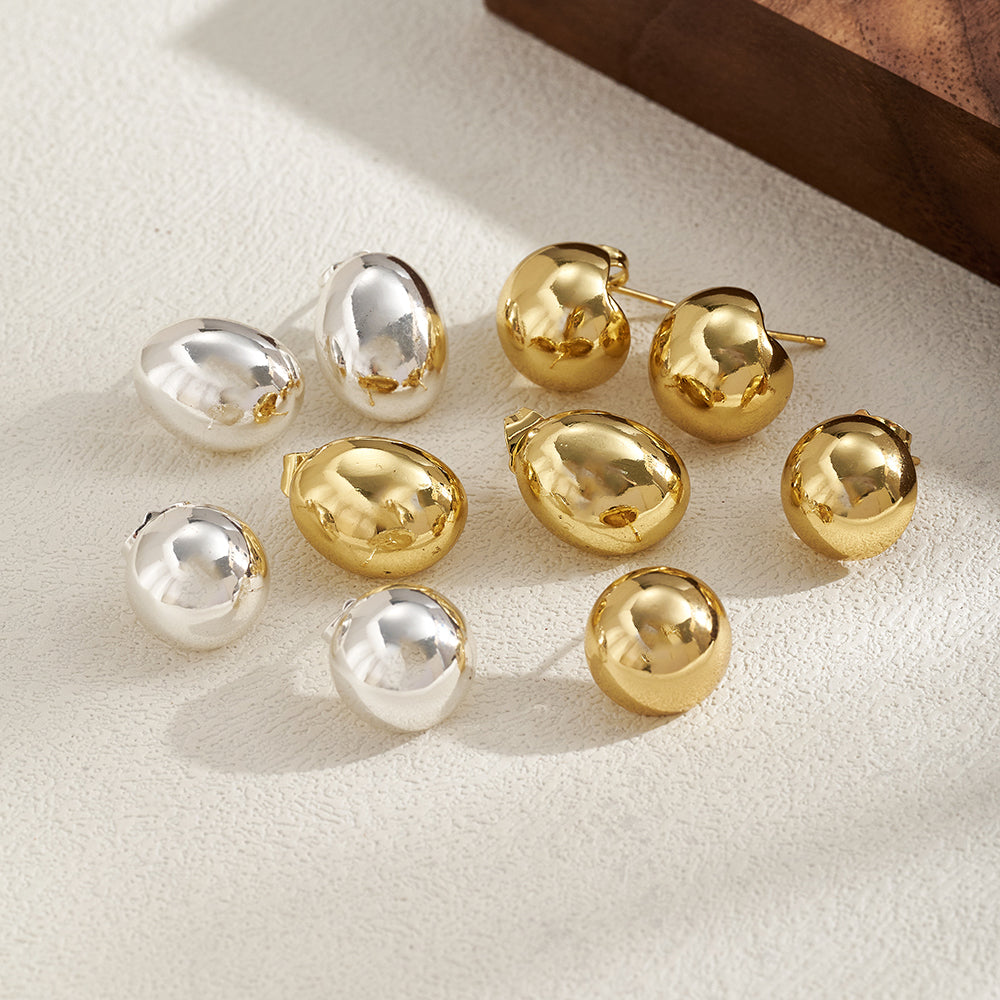 Polished Copper Semicircle Stud Earrings For Women With Real Gold Plating In Casual Style