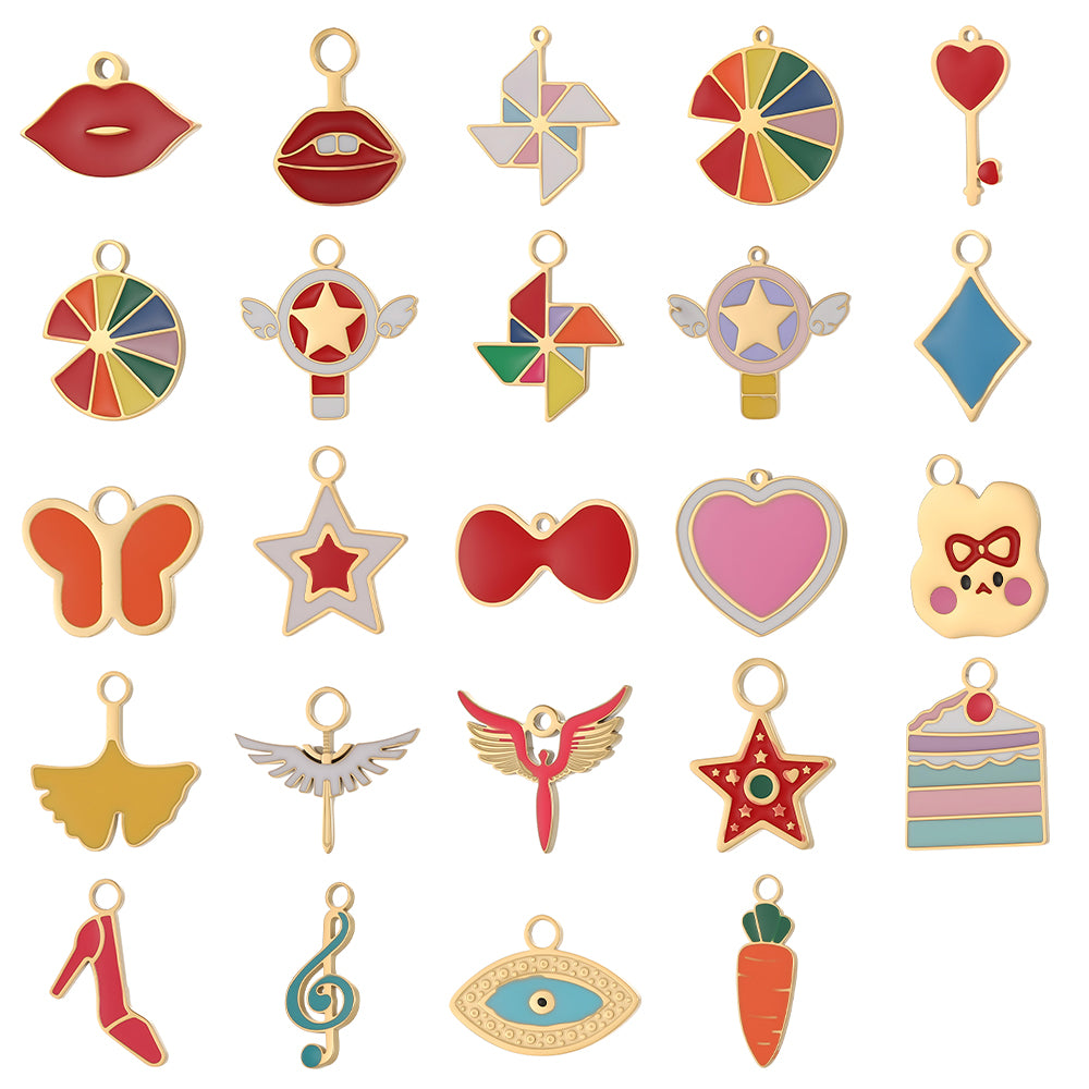 Lips Pendant In 304 Stainless Steel With 14K Real Gold Plated PVD Coating 0.03µm Thickness Featuring Enamel Process, 1 Piece