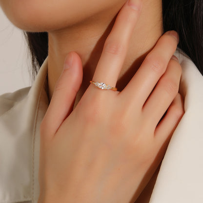 Geometric Open Rings For Women In 925 Sterling Silver With 14K Real Gold Plating And Zircon Inlay, Perfect For Valentine's Day