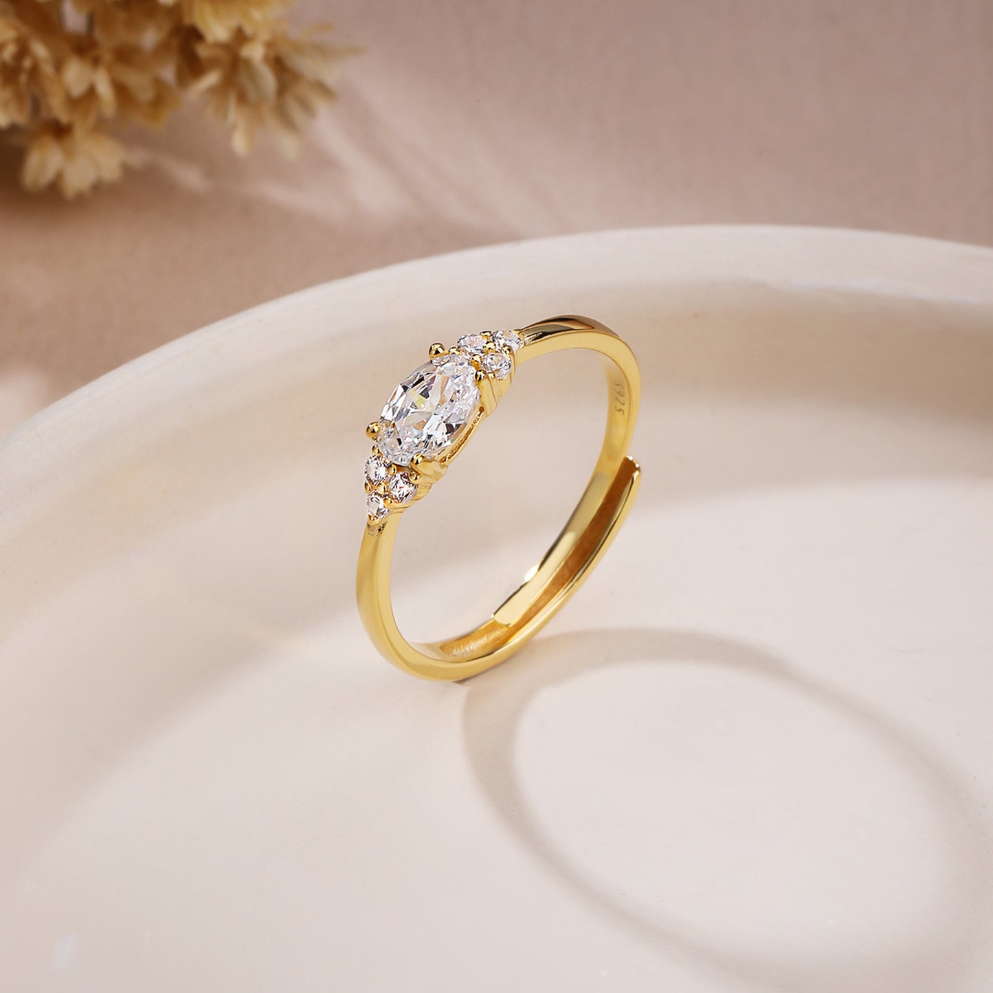 Geometric Open Rings For Women In 925 Sterling Silver With 14K Real Gold Plating And Zircon Inlay, Perfect For Valentine's Day