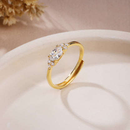 Geometric Open Rings For Women In 925 Sterling Silver With 14K Real Gold Plating And Zircon Inlay, Perfect For Valentine's Day