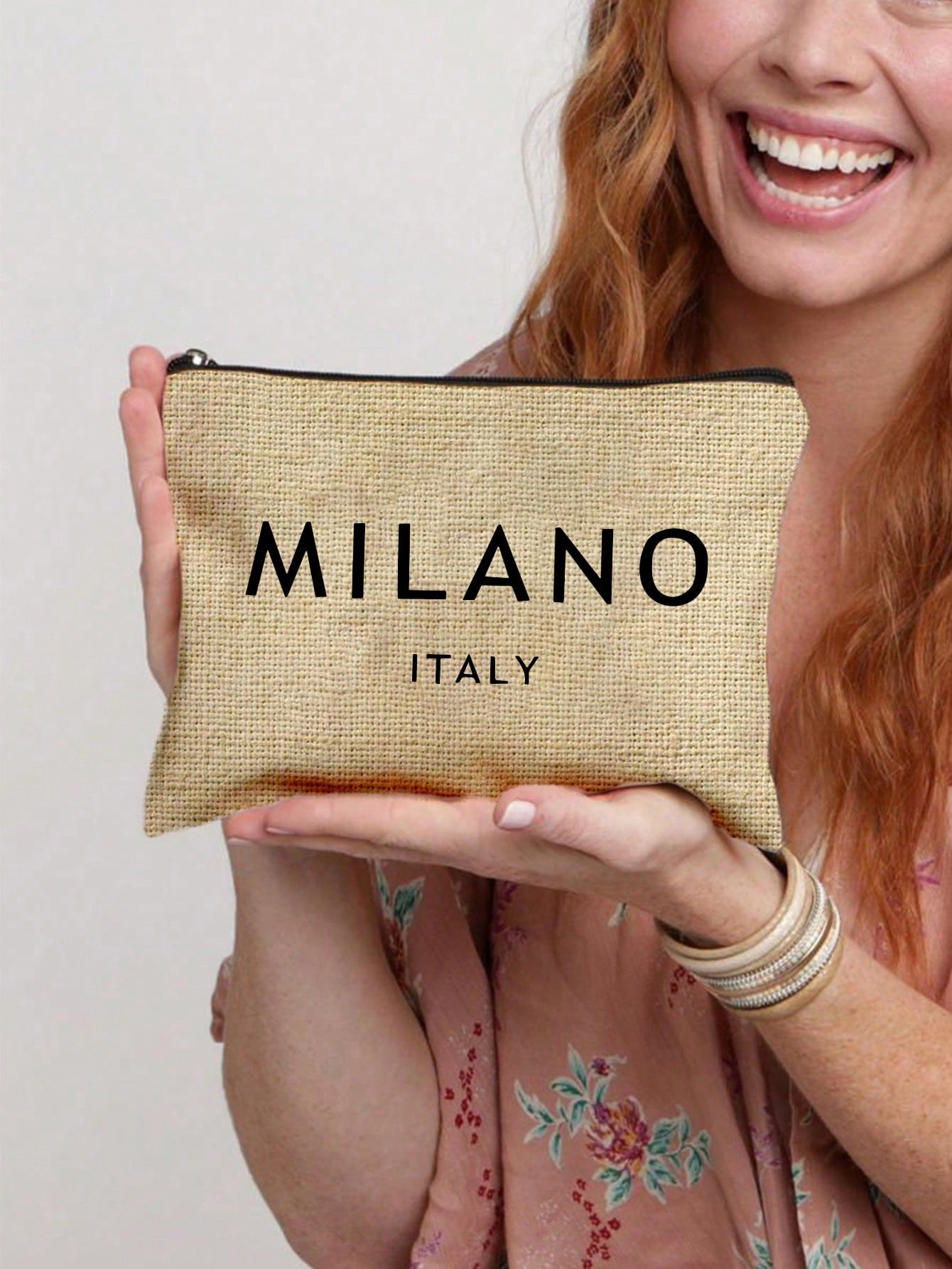 Women’s Square Polyester Cosmetic Bag Featuring Vocabulary Words Design, Ideal For Spring And Summer Use