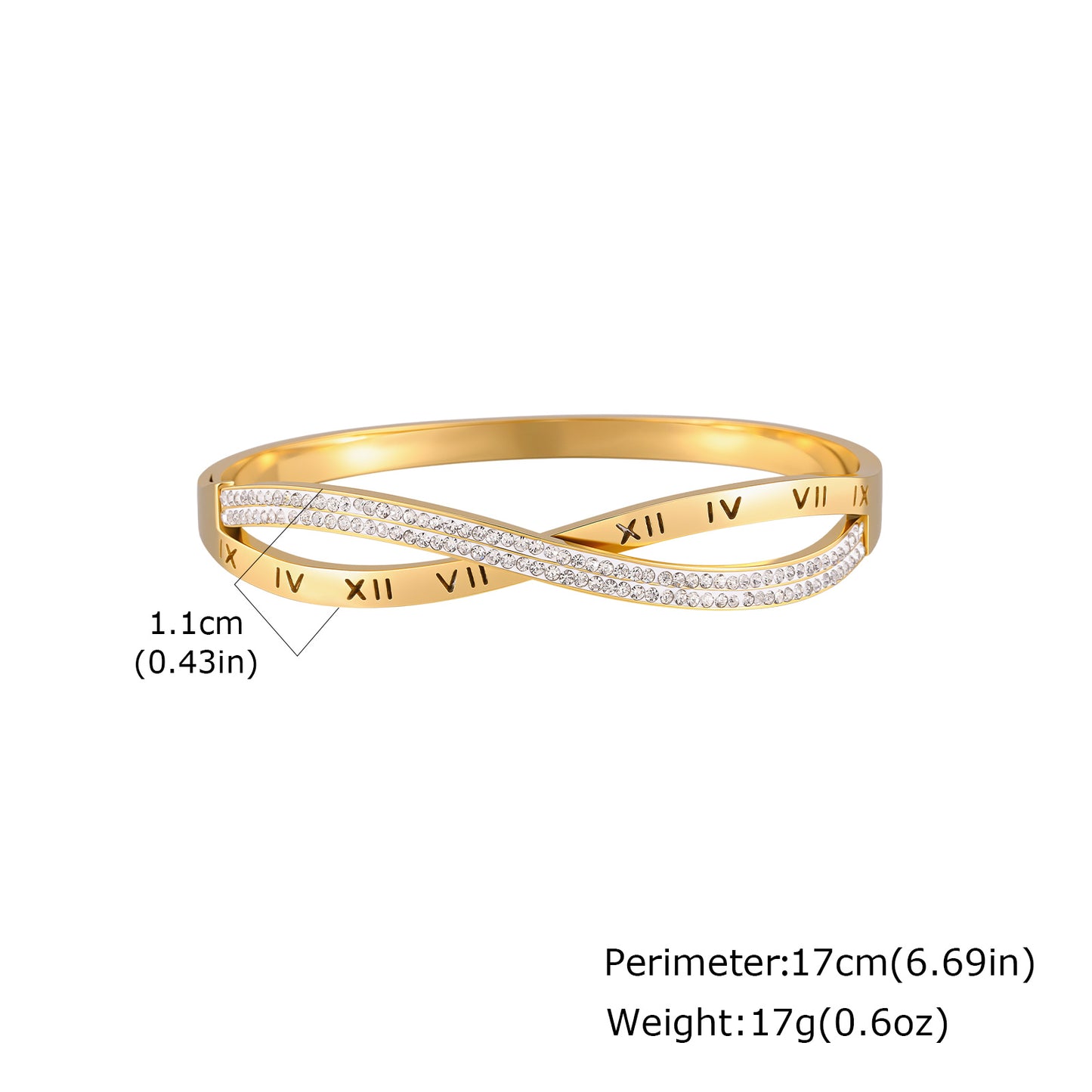 Solid Color Bangle For Women In IG Style, Made Of 304 Stainless Steel With 18K Real Gold Plating And Rhinestone Inlay