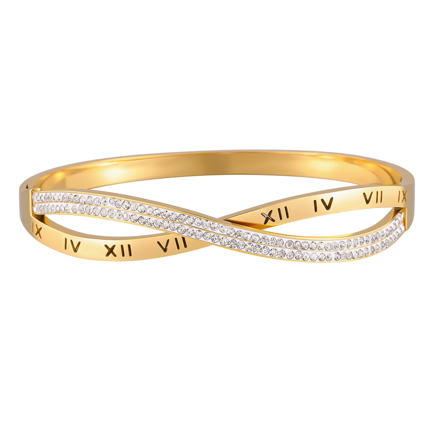 Solid Color Bangle For Women In IG Style, Made Of 304 Stainless Steel With 18K Real Gold Plating And Rhinestone Inlay