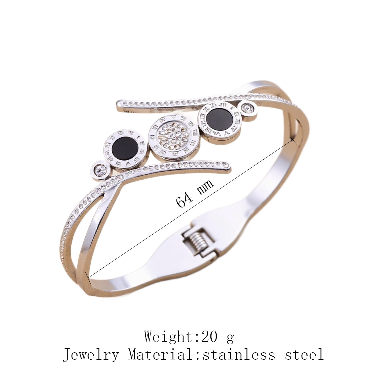 Polished Geometric Bangle For Women Made Of 304 Stainless Steel With 18K Real Gold Plated And Rhinestones Inlay