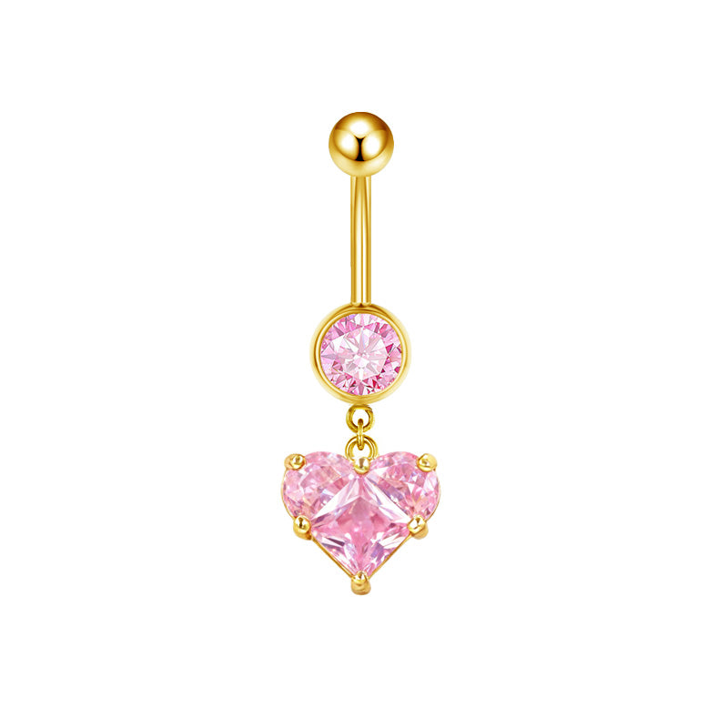 Three-dimensional Heart Shape Copper Belly Ring With Platinum Plated Electroplated Finish And Zircon Inlay