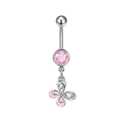 Three-dimensional Heart Shape Copper Belly Ring With Platinum Plated Electroplated Finish And Zircon Inlay