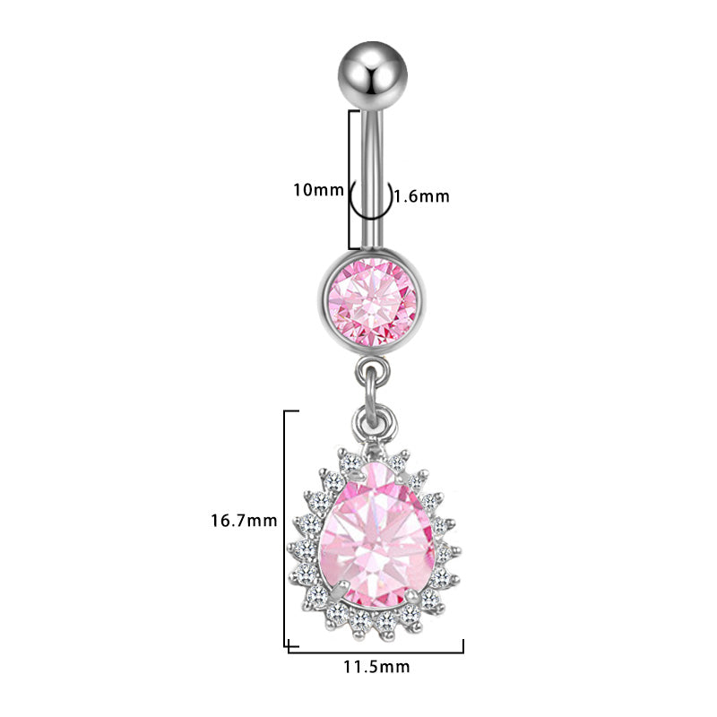 Three-dimensional Heart Shape Copper Belly Ring With Platinum Plated Electroplated Finish And Zircon Inlay