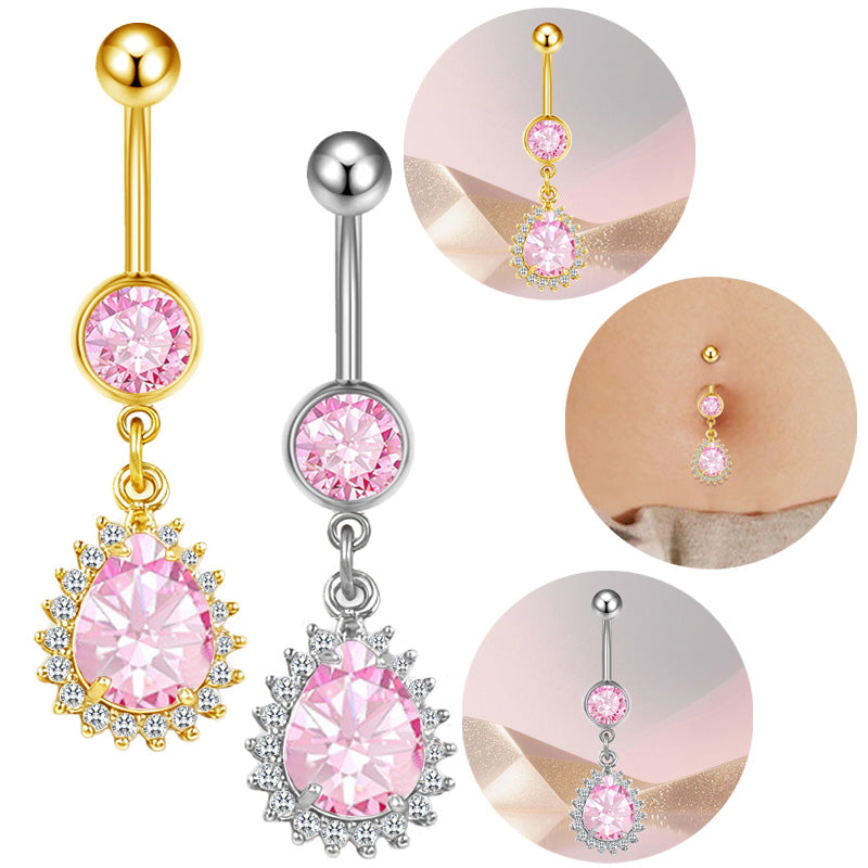 Three-dimensional Heart Shape Copper Belly Ring With Platinum Plated Electroplated Finish And Zircon Inlay