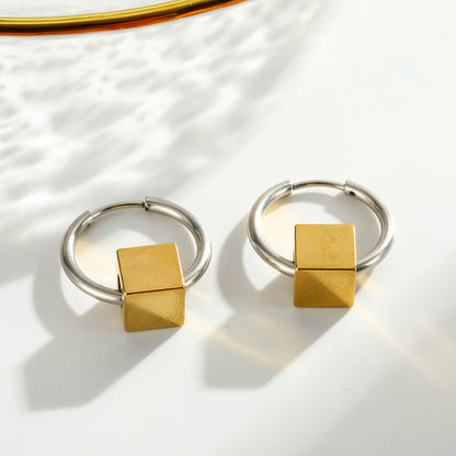 Square Earrings For Women Featuring Electroplated 304 Stainless Steel With 18K Real Gold Plated PVD Coating