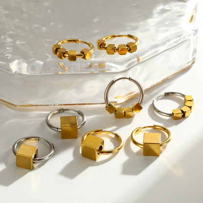 Square Earrings For Women Featuring Electroplated 304 Stainless Steel With 18K Real Gold Plated PVD Coating