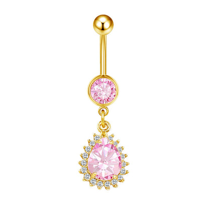 Three-dimensional Heart Shape Copper Belly Ring With Platinum Plated Electroplated Finish And Zircon Inlay