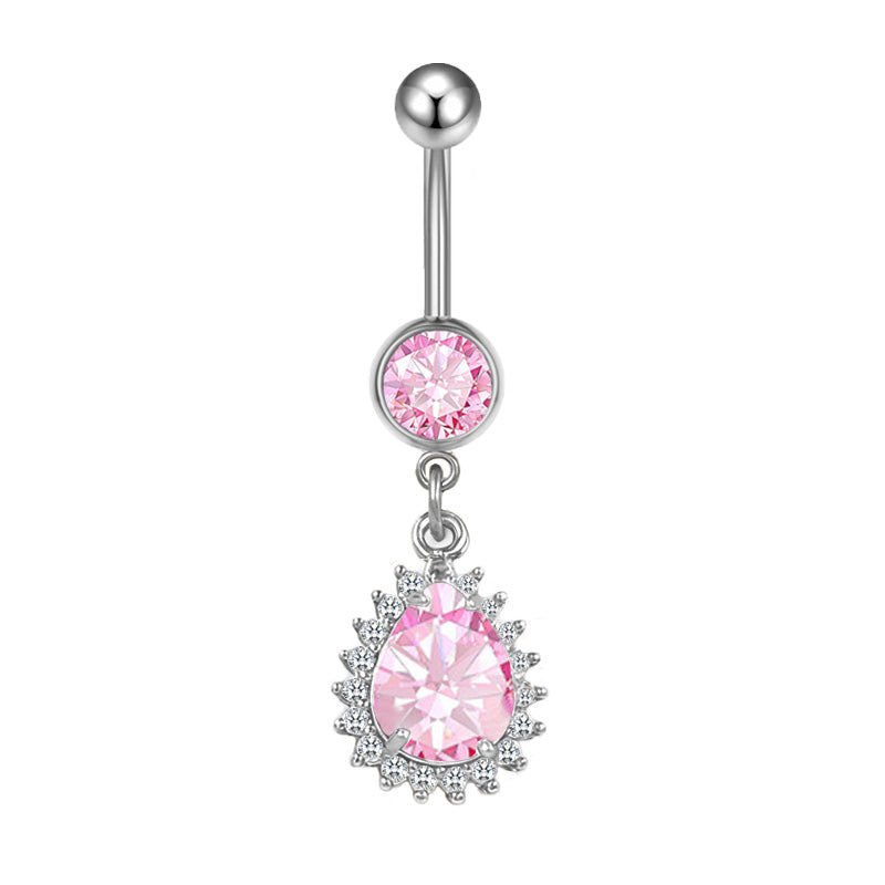 Three-dimensional Heart Shape Copper Belly Ring With Platinum Plated Electroplated Finish And Zircon Inlay