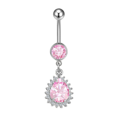 Three-dimensional Heart Shape Copper Belly Ring With Platinum Plated Electroplated Finish And Zircon Inlay