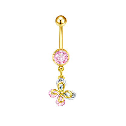 Three-dimensional Heart Shape Copper Belly Ring With Platinum Plated Electroplated Finish And Zircon Inlay