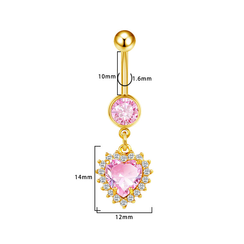 Three-dimensional Heart Shape Copper Belly Ring With Platinum Plated Electroplated Finish And Zircon Inlay