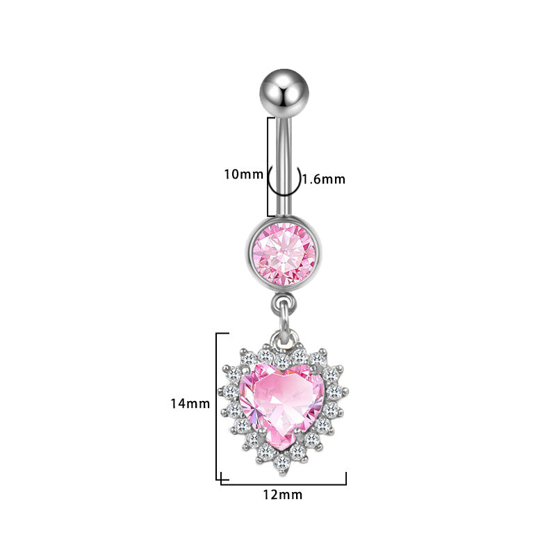 Three-dimensional Heart Shape Copper Belly Ring With Platinum Plated Electroplated Finish And Zircon Inlay