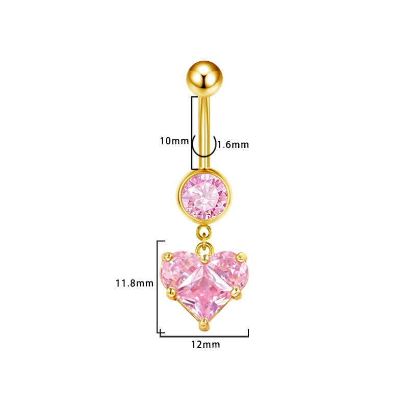Three-dimensional Heart Shape Copper Belly Ring With Platinum Plated Electroplated Finish And Zircon Inlay