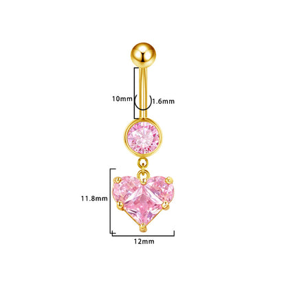 Three-dimensional Heart Shape Copper Belly Ring With Platinum Plated Electroplated Finish And Zircon Inlay