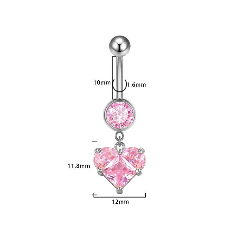 Three-dimensional Heart Shape Copper Belly Ring With Platinum Plated Electroplated Finish And Zircon Inlay