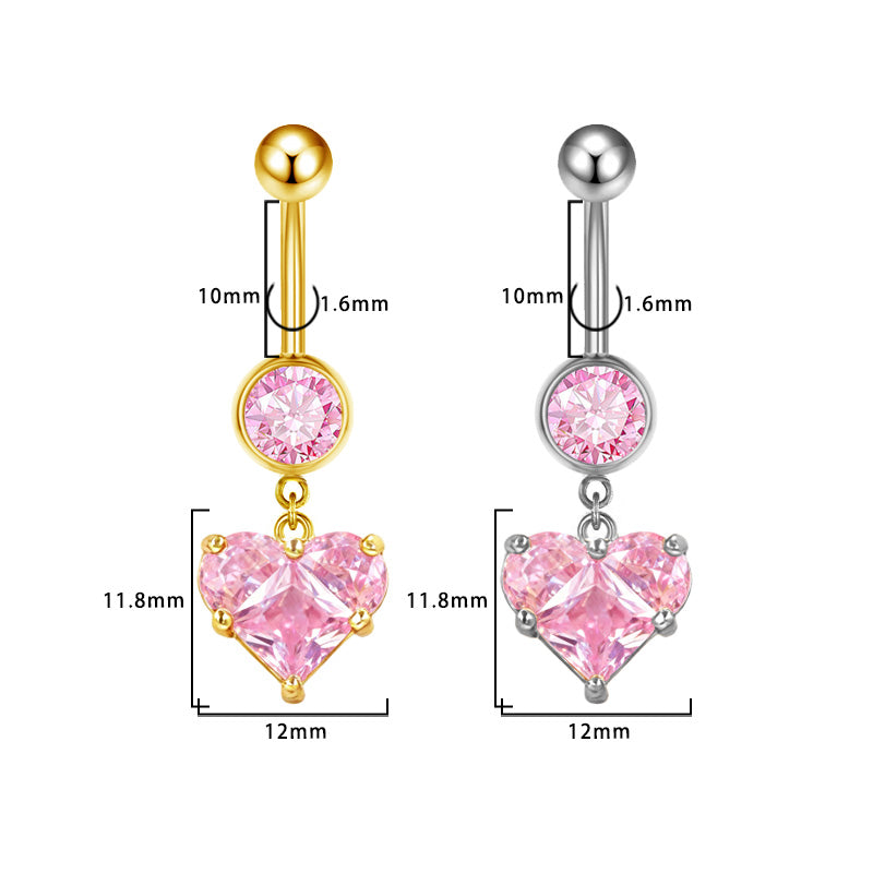 Three-dimensional Heart Shape Copper Belly Ring With Platinum Plated Electroplated Finish And Zircon Inlay