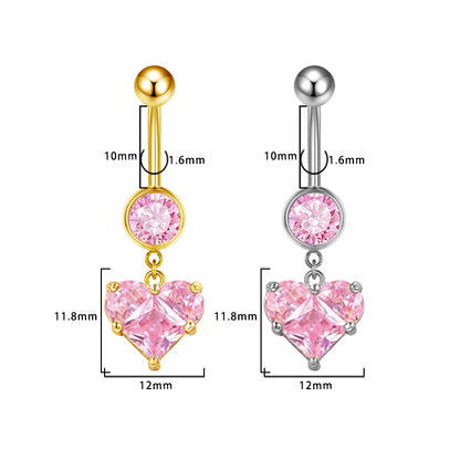 Three-dimensional Heart Shape Copper Belly Ring With Platinum Plated Electroplated Finish And Zircon Inlay