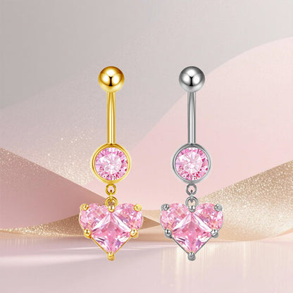 Three-dimensional Heart Shape Copper Belly Ring With Platinum Plated Electroplated Finish And Zircon Inlay