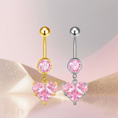 Three-dimensional Heart Shape Copper Belly Ring With Platinum Plated Electroplated Finish And Zircon Inlay