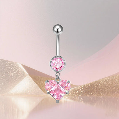 Three-dimensional Heart Shape Copper Belly Ring With Platinum Plated Electroplated Finish And Zircon Inlay