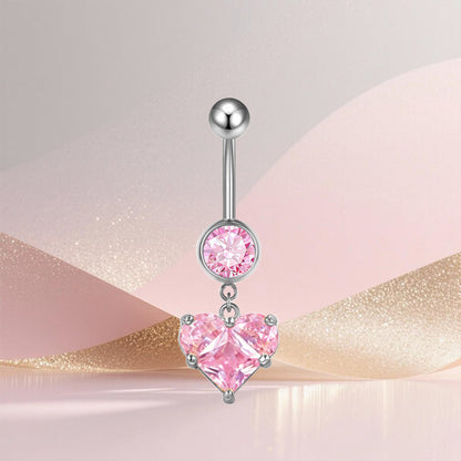 Three-dimensional Heart Shape Copper Belly Ring With Platinum Plated Electroplated Finish And Zircon Inlay