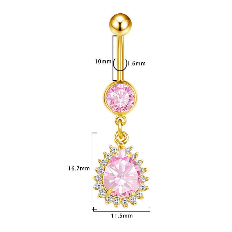 Three-dimensional Heart Shape Copper Belly Ring With Platinum Plated Electroplated Finish And Zircon Inlay