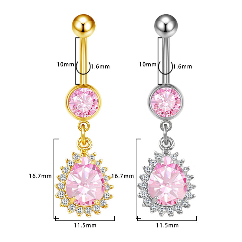 Three-dimensional Heart Shape Copper Belly Ring With Platinum Plated Electroplated Finish And Zircon Inlay