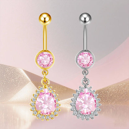 Three-dimensional Heart Shape Copper Belly Ring With Platinum Plated Electroplated Finish And Zircon Inlay