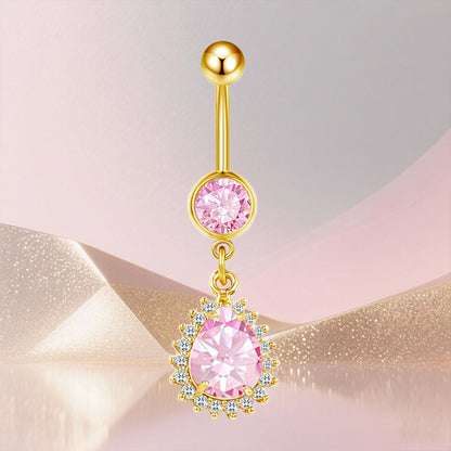Three-dimensional Heart Shape Copper Belly Ring With Platinum Plated Electroplated Finish And Zircon Inlay