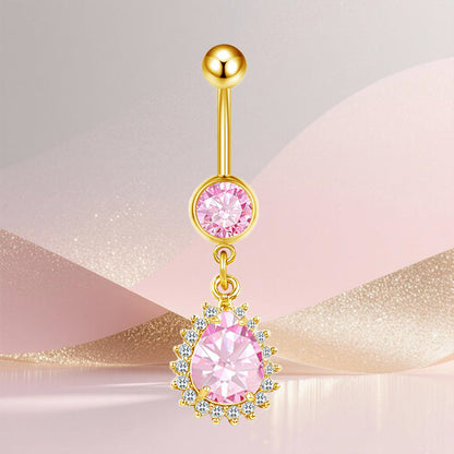 Three-dimensional Heart Shape Copper Belly Ring With Platinum Plated Electroplated Finish And Zircon Inlay