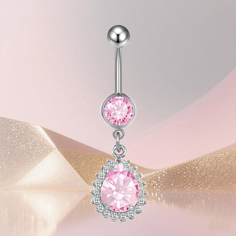 Three-dimensional Heart Shape Copper Belly Ring With Platinum Plated Electroplated Finish And Zircon Inlay