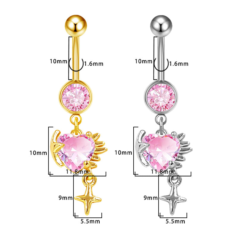 Three-dimensional Heart Shape Copper Belly Ring With Platinum Plated Electroplated Finish And Zircon Inlay