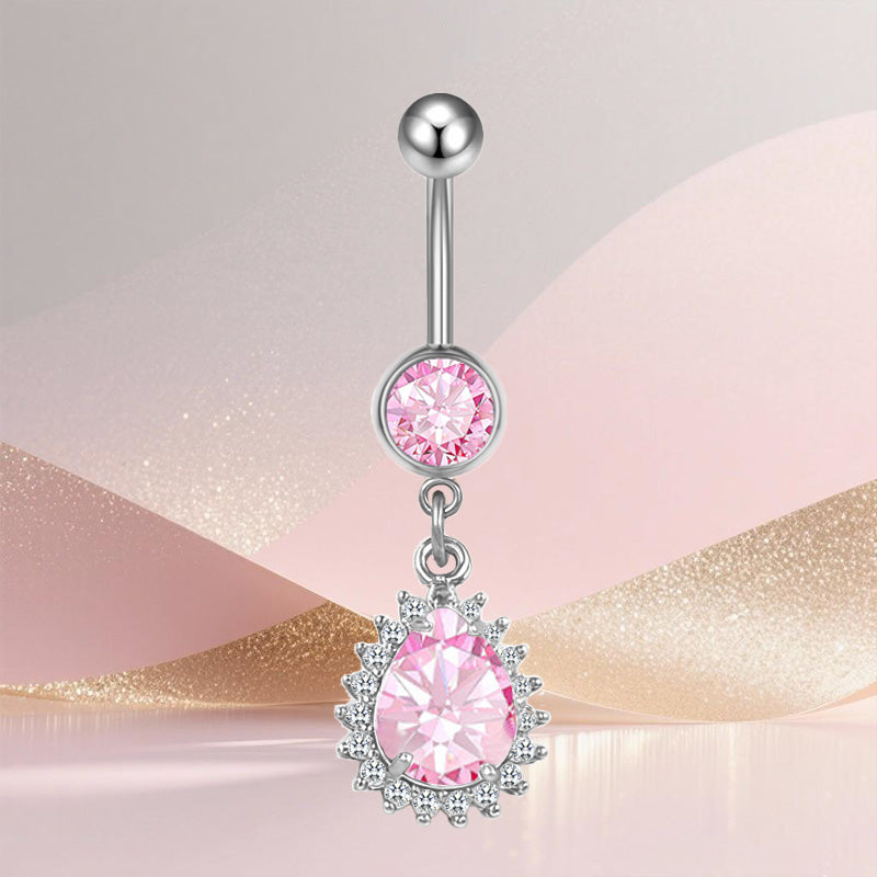 Three-dimensional Heart Shape Copper Belly Ring With Platinum Plated Electroplated Finish And Zircon Inlay