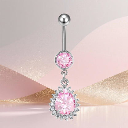 Three-dimensional Heart Shape Copper Belly Ring With Platinum Plated Electroplated Finish And Zircon Inlay