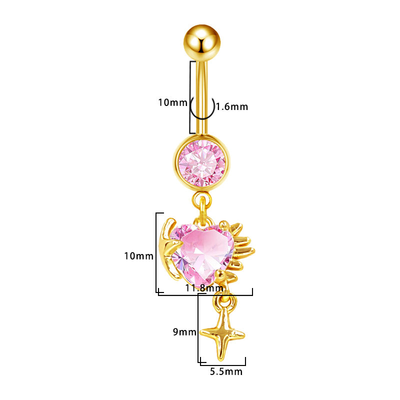 Three-dimensional Heart Shape Copper Belly Ring With Platinum Plated Electroplated Finish And Zircon Inlay