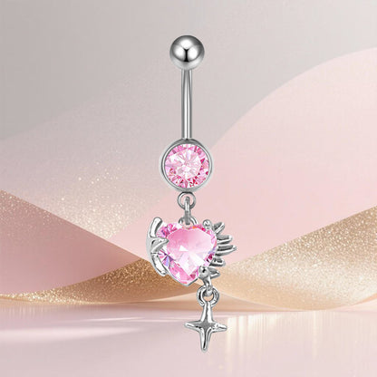 Three-dimensional Heart Shape Copper Belly Ring With Platinum Plated Electroplated Finish And Zircon Inlay