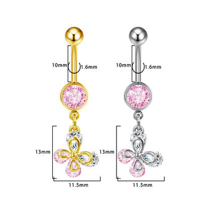 Three-dimensional Heart Shape Copper Belly Ring With Platinum Plated Electroplated Finish And Zircon Inlay