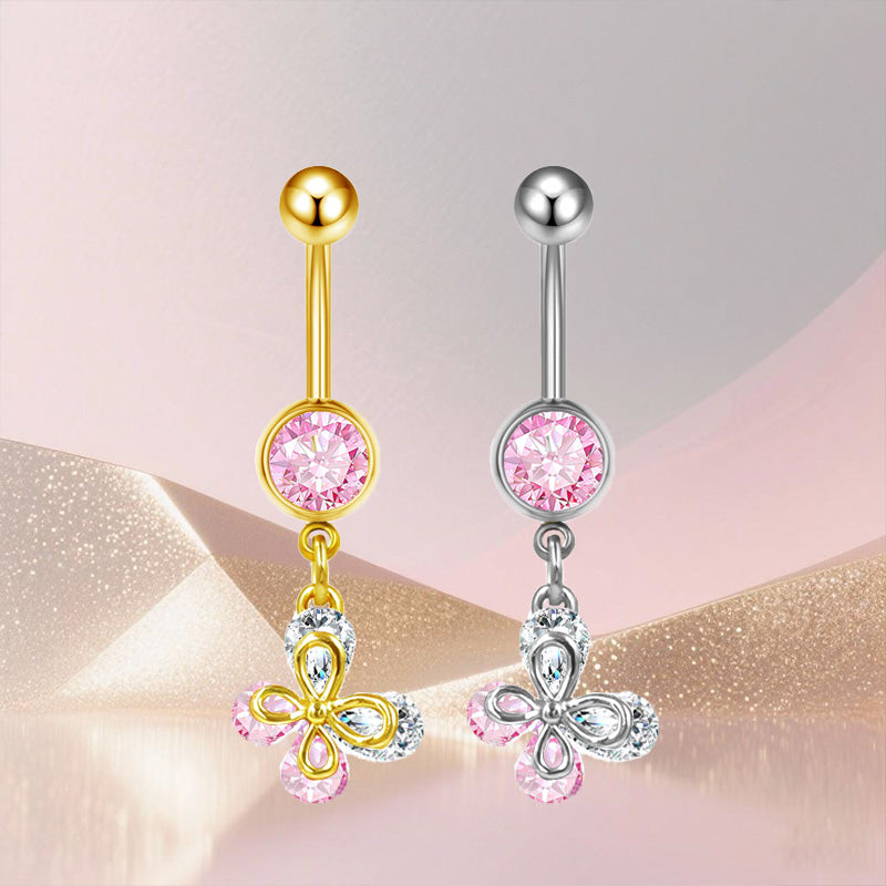 Three-dimensional Heart Shape Copper Belly Ring With Platinum Plated Electroplated Finish And Zircon Inlay