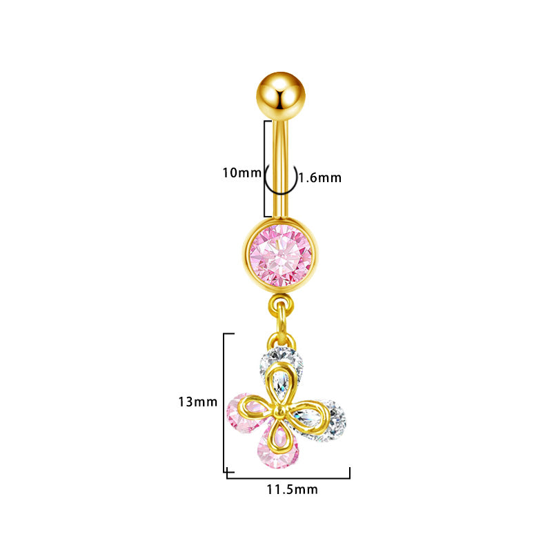 Three-dimensional Heart Shape Copper Belly Ring With Platinum Plated Electroplated Finish And Zircon Inlay