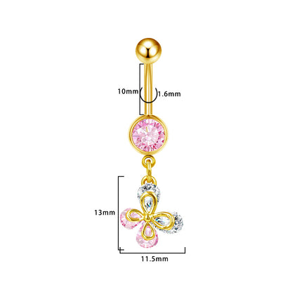 Three-dimensional Heart Shape Copper Belly Ring With Platinum Plated Electroplated Finish And Zircon Inlay