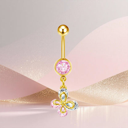 Three-dimensional Heart Shape Copper Belly Ring With Platinum Plated Electroplated Finish And Zircon Inlay