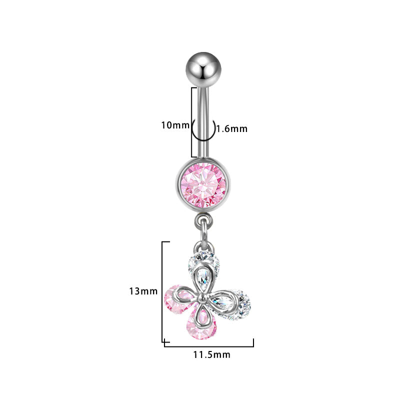 Three-dimensional Heart Shape Copper Belly Ring With Platinum Plated Electroplated Finish And Zircon Inlay